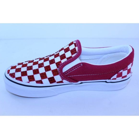 Vans Checkerboard Classic Slip-On Red White Crystal Sneakers Girls Size 2 M NEW - Picture 4 of 12
